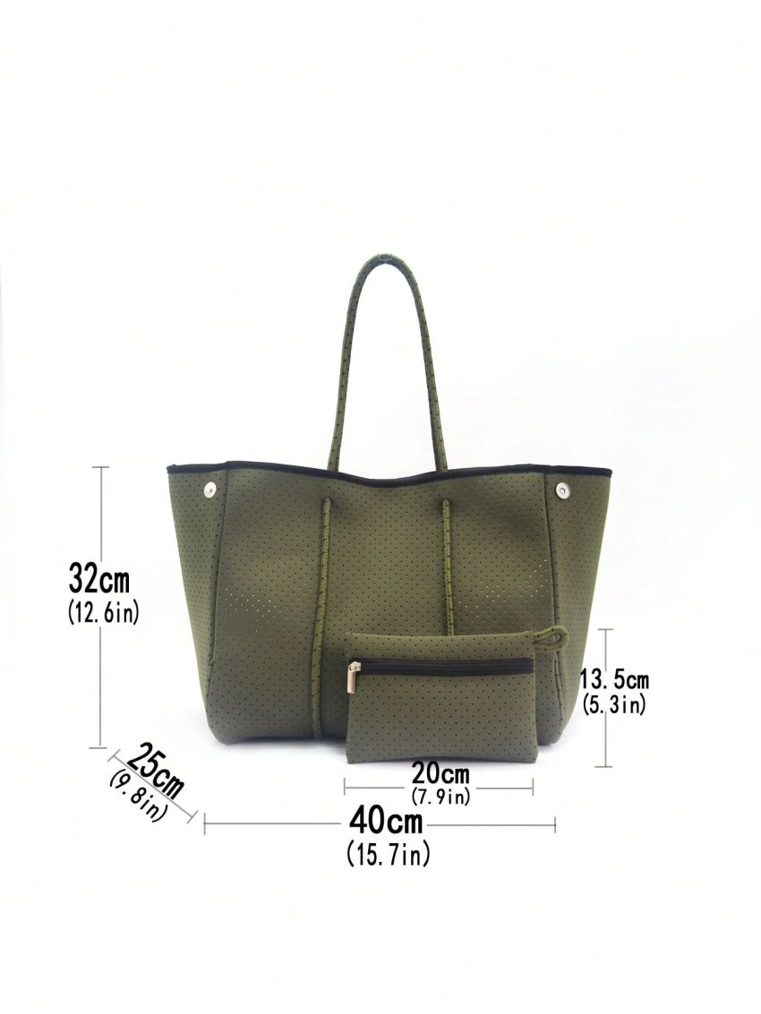 Hollow Out Design Shoulder Tote Bag Fashion With Coin Purse, Large Capacity Tote Bag For Work And Travel