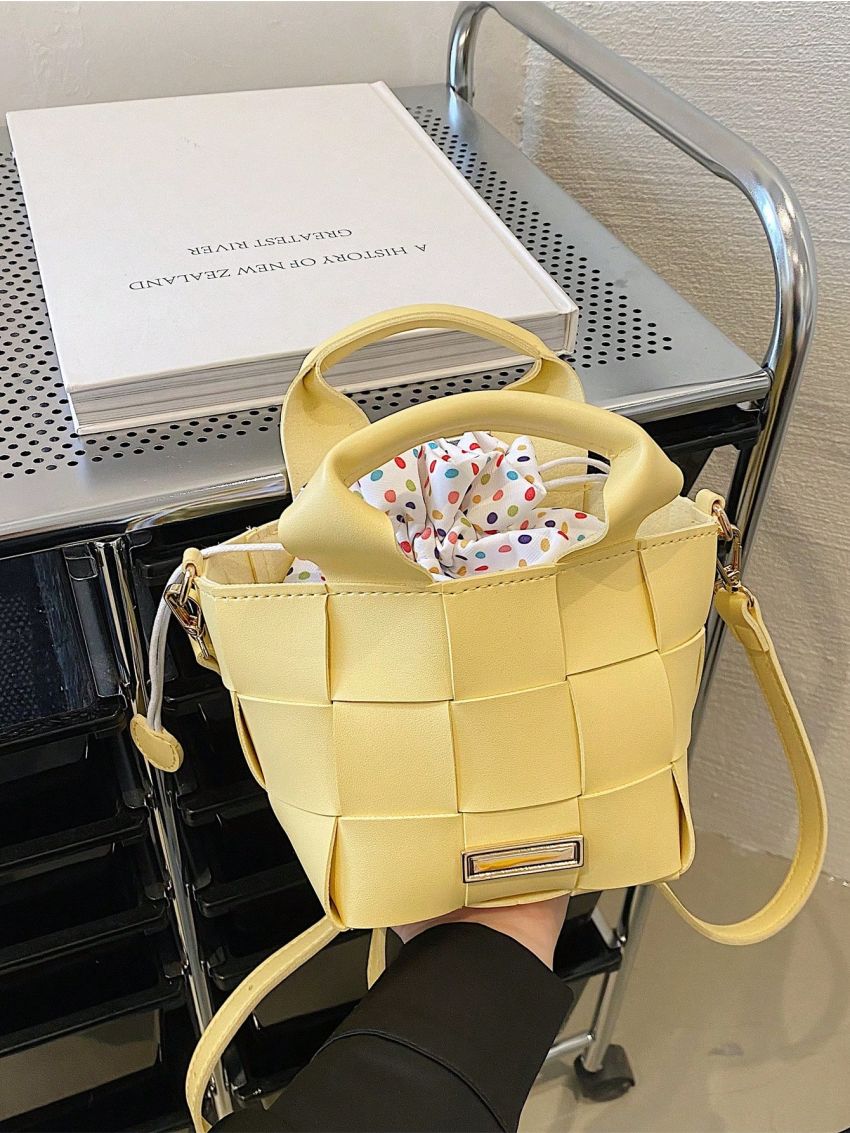 Metal Decor Braided Detail Bucket Bag Fashion Green