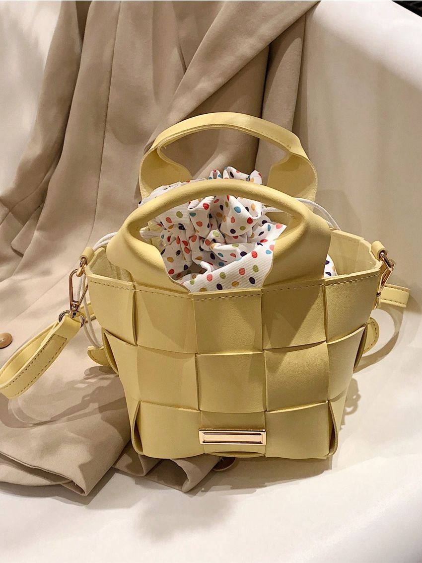 Metal Decor Braided Detail Bucket Bag Fashion Green