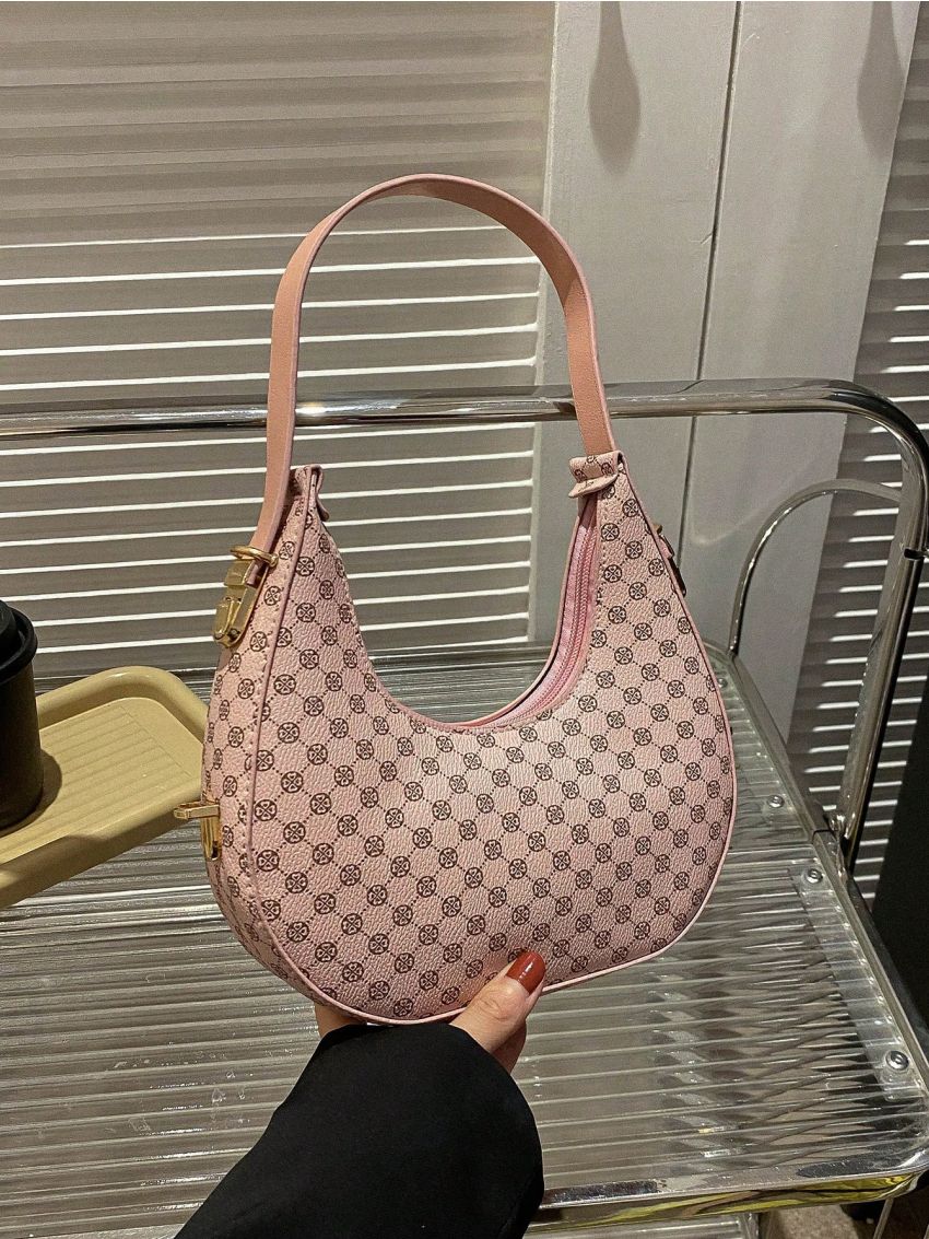 Mini Geometric Print Hobo Bag With Zipper Fashion