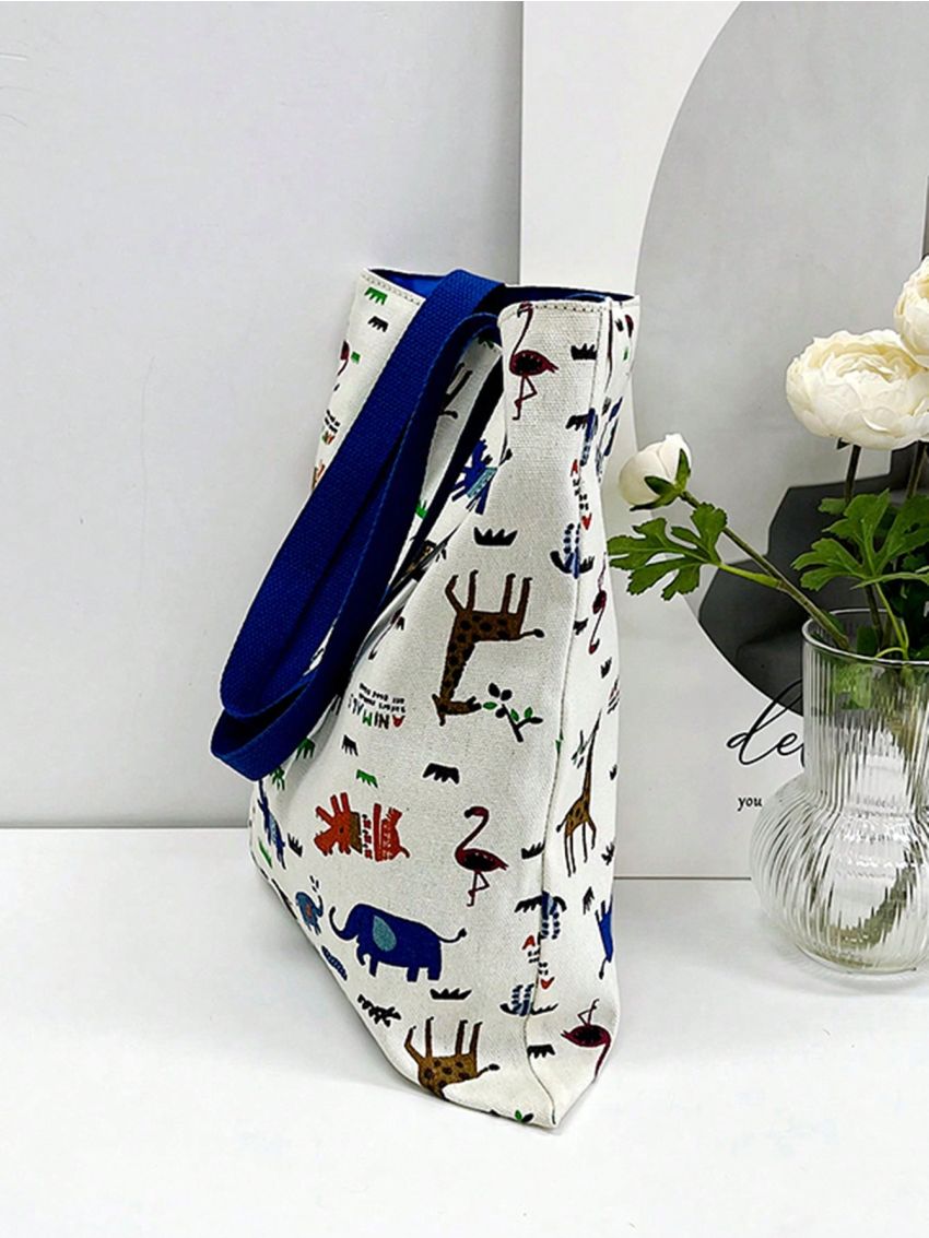 Cartoon Animal Print Shopper Bag Cute Canvas