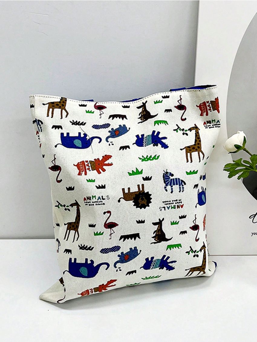 Cartoon Animal Print Shopper Bag Cute Canvas