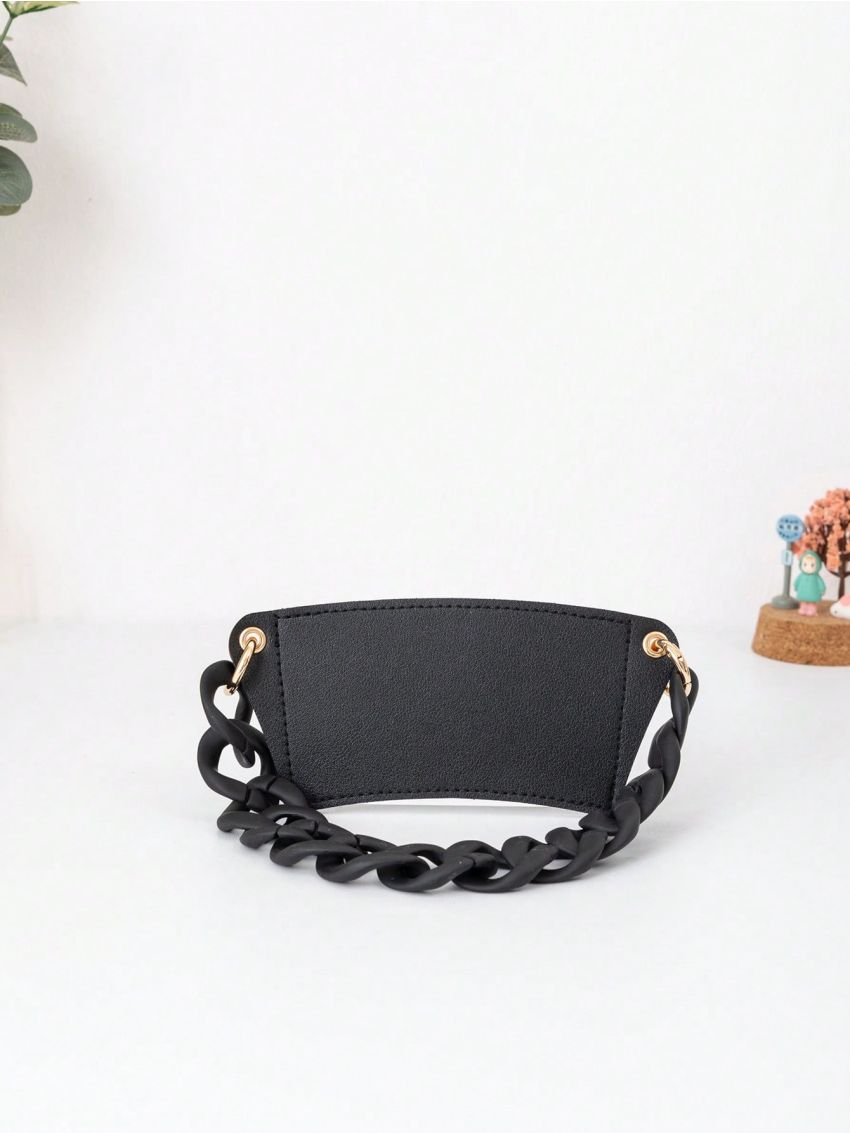 Black Chain Decor Bottle Holder PU Portable Stitch Detail