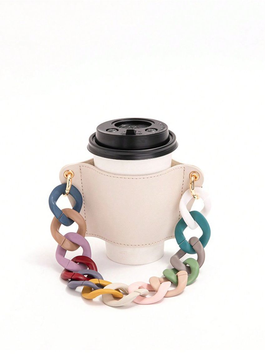 Colorblock Chain Decor Bottle Holder PU Portable
