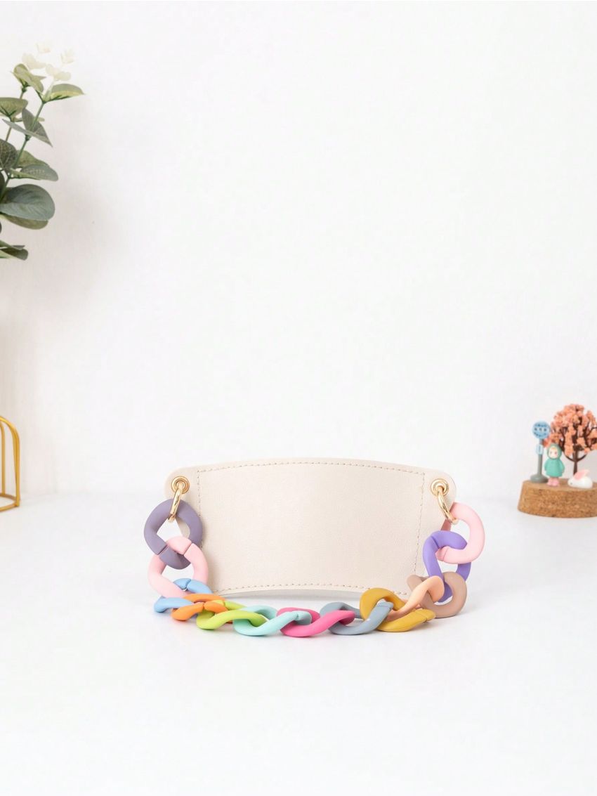 Colorblock Chain Decor Bottle Holder PU Portable