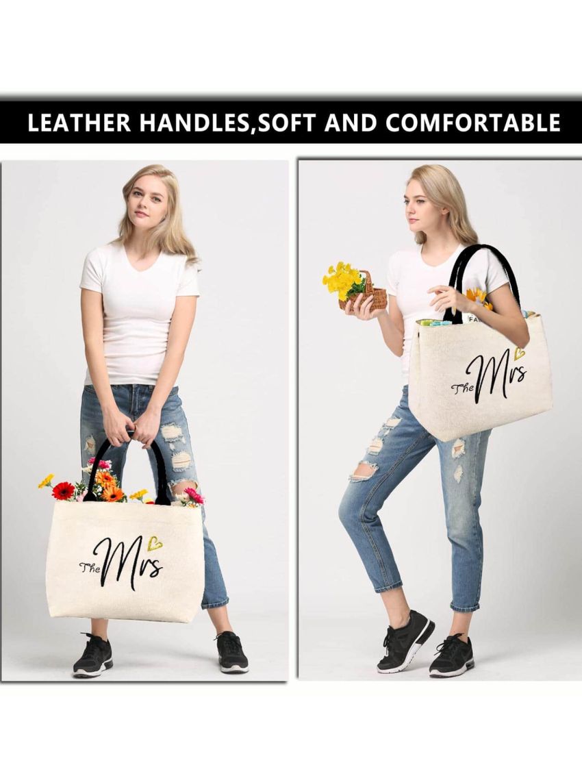 BeeGreen Bridal Shower Gift for Bride Pocket & Magnetic Snaps Canvas Tote Bag with Handle & Bottom Gusset And so the Adventure Begins Wedding Bachelorette Engagement Gift for Newlywed