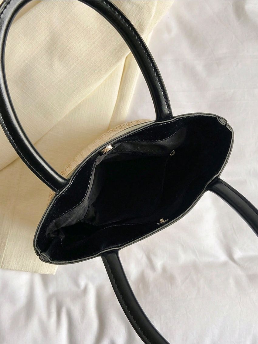 Small Two Tone Straw Bag Double Handle
