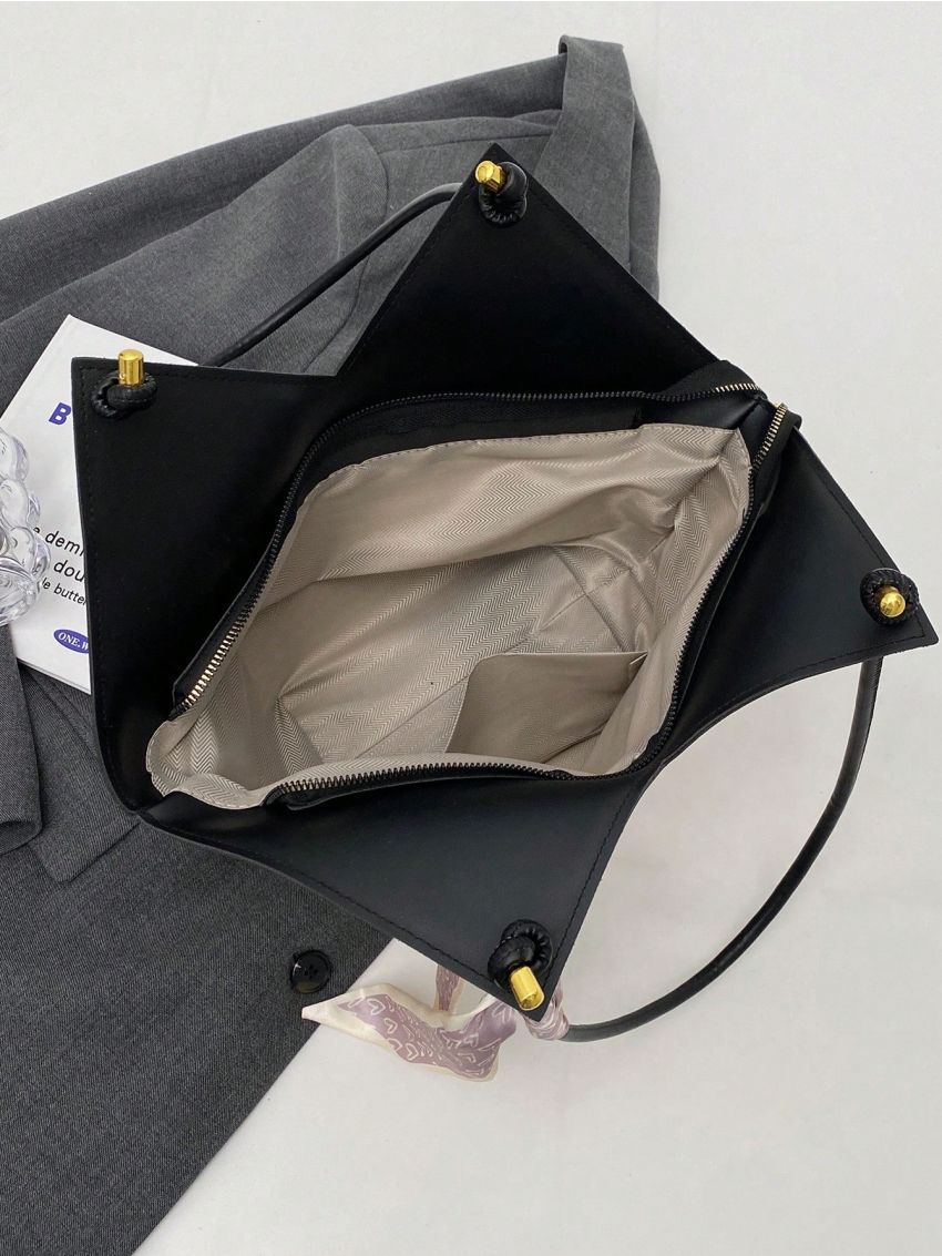 Medium Shoulder Tote Bag Letter Patch & Twilly Scarf Decor