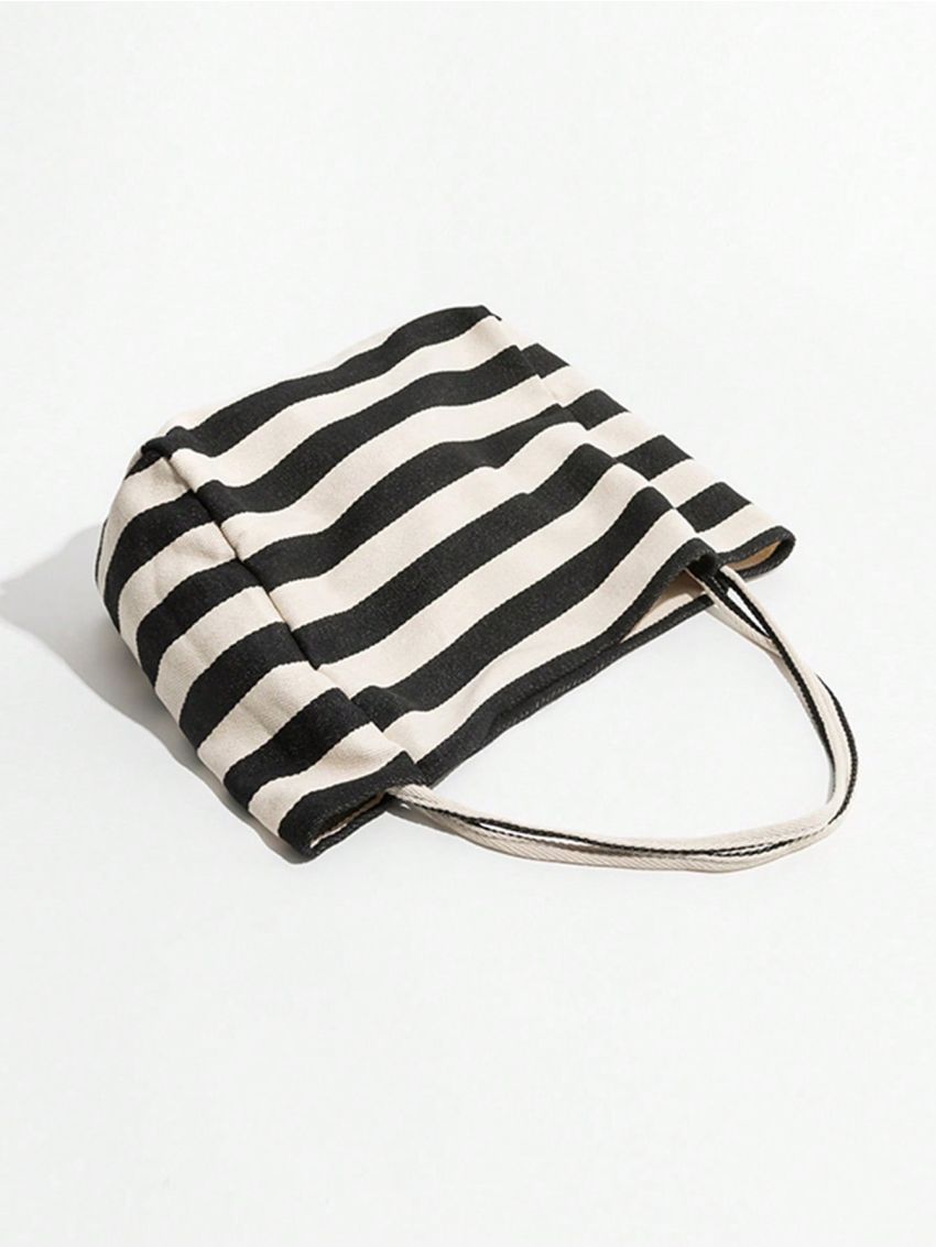 Two Tone Shopper Bag Striped Pattern Casual