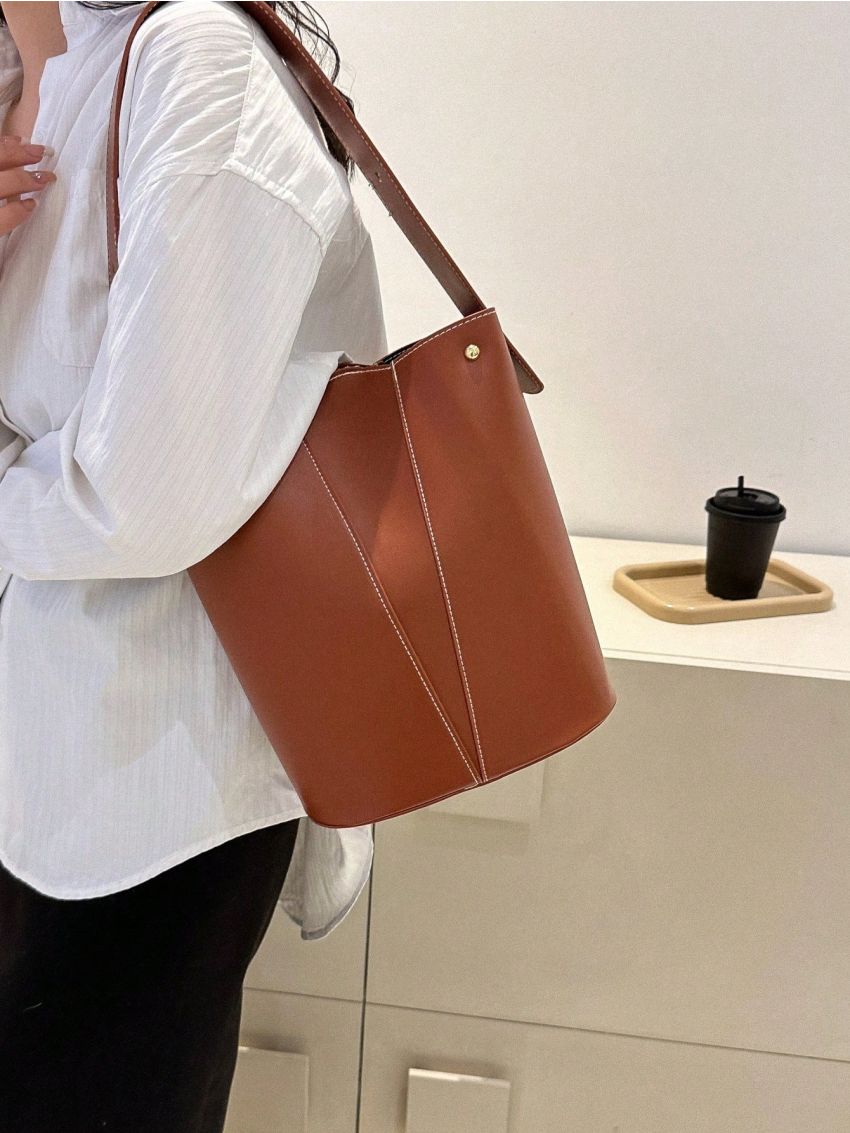 Simple Fashion PU Bucket Bag Women Designer Handbag And Purse Shoulder Tote Bag