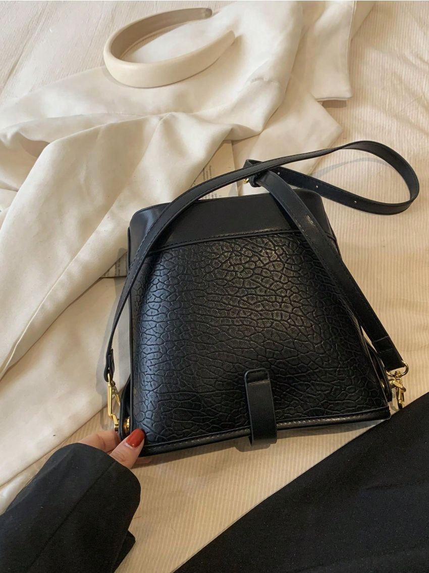 Small Bucket Bag Embossed Detail Turn Lock Minimalist