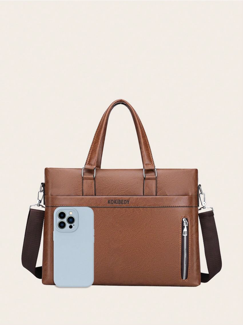 Large Classic Briefcase Letter Graphic Double Handle For Work