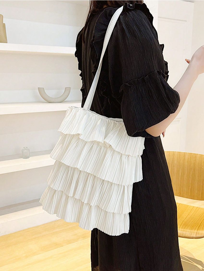 Ruffle Decor Square Bag Minimalist White