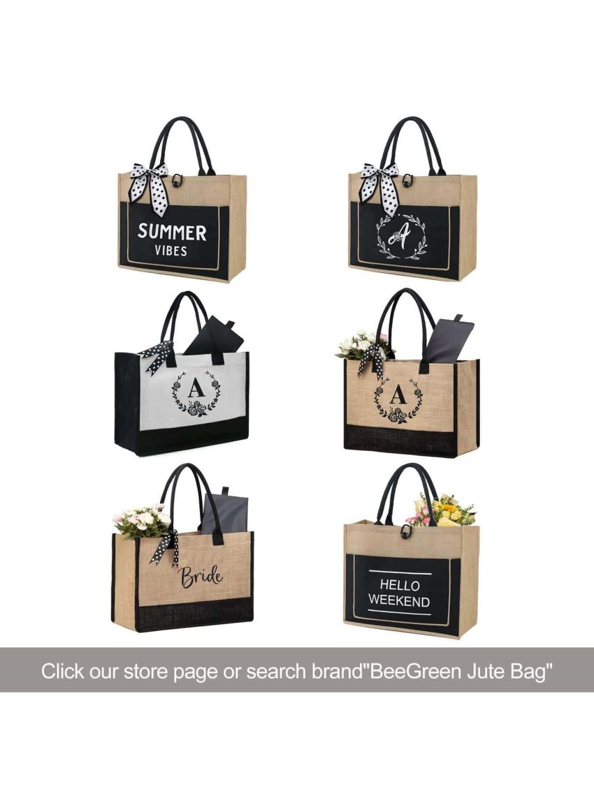 BeeGreen Monogram Tote Bag for Women Zipper Pocket Personalized Tote Bag for Teacher Bridesmaid Wedding Gift