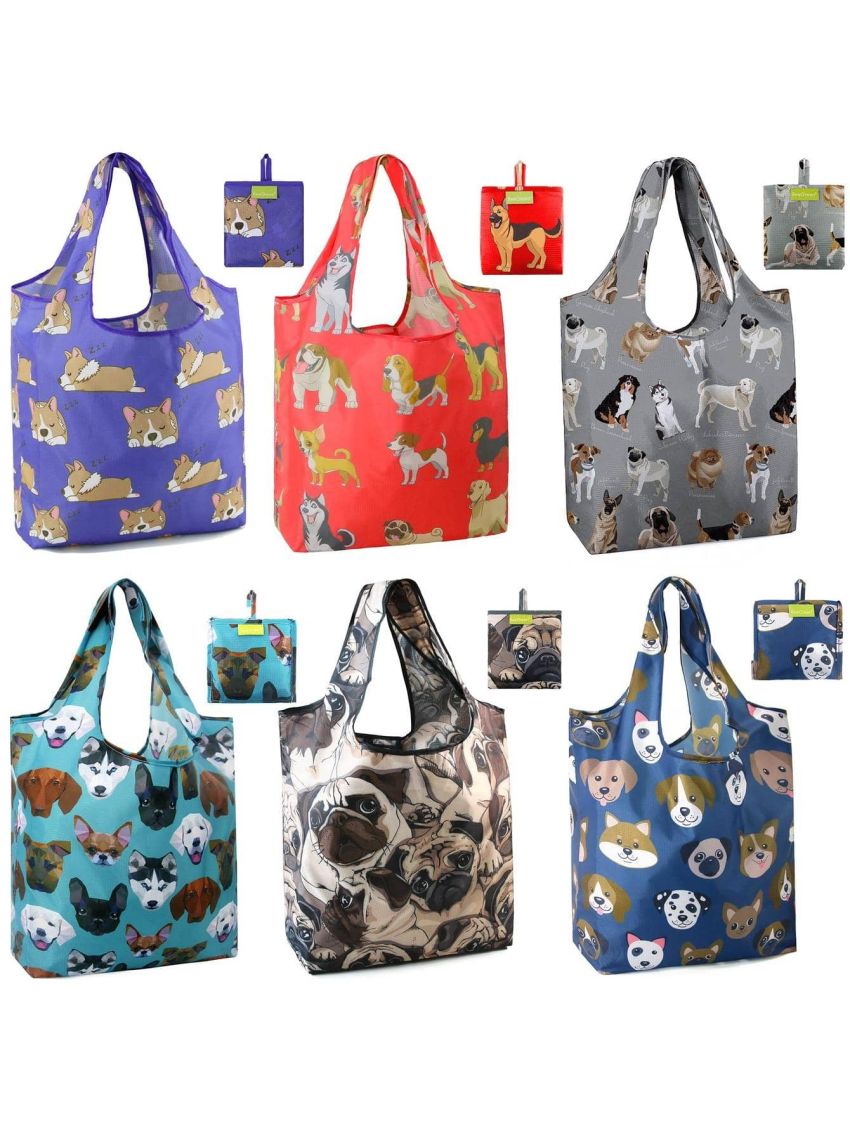 BeeGreen Reusable Grocery Bags 6 Pack Animal Foldable Tote Bag For Women w Pouch Bulk X-Large 50Lbs Machine Washable Nylon Fabrics Grocery Bags Durable Waterproof Shopping Bags Cute Tote Bag Birds