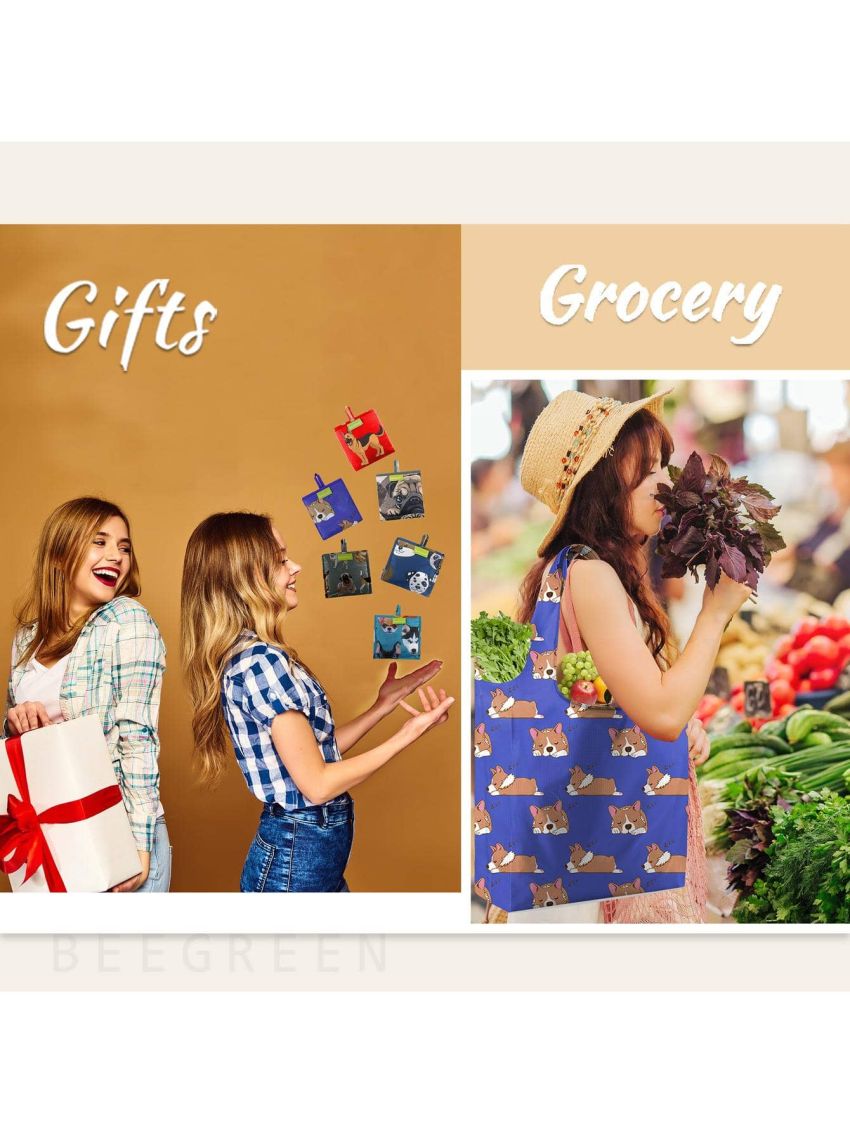 BeeGreen Reusable Grocery Bags 6 Pack Animal Foldable Tote Bag For Women w Pouch Bulk X-Large 50Lbs Machine Washable Nylon Fabrics Grocery Bags Durable Waterproof Shopping Bags Cute Tote Bag Birds