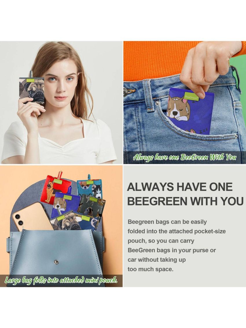 BeeGreen Reusable Grocery Bags 6 Pack Animal Foldable Tote Bag For Women w Pouch Bulk X-Large 50Lbs Machine Washable Nylon Fabrics Grocery Bags Durable Waterproof Shopping Bags Cute Tote Bag Birds