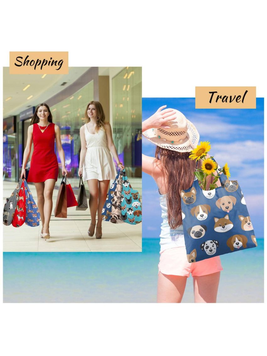 BeeGreen Reusable Grocery Bags 6 Pack Animal Foldable Tote Bag For Women w Pouch Bulk X-Large 50Lbs Machine Washable Nylon Fabrics Grocery Bags Durable Waterproof Shopping Bags Cute Tote Bag Birds