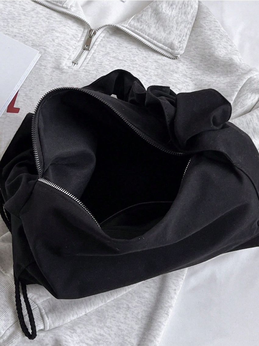 Minimalist Hobo Bag Black Drawstring Detail