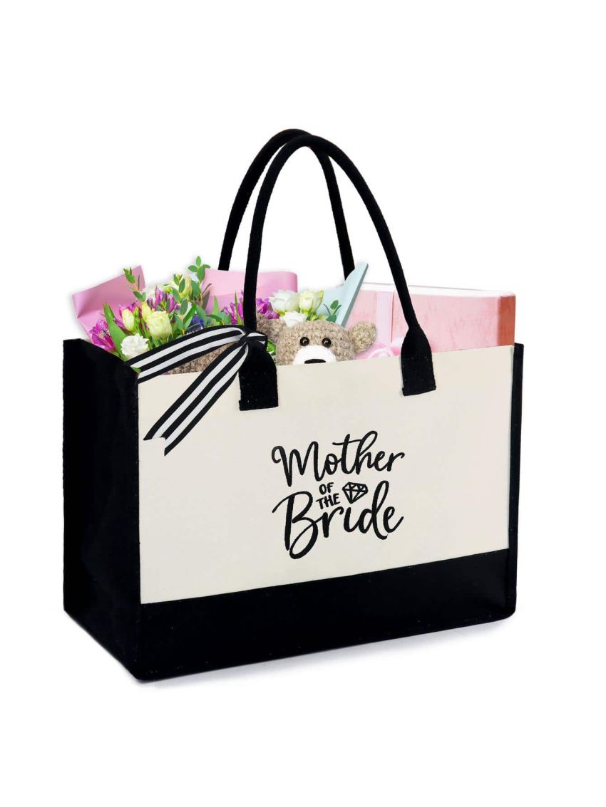 BeeGreen Tote Bag Embroidered 13oz Canvas Personalized Gift Engagement Wedding Honeymoon Gifts for Bachelorette Party Bridal Shower Gift, Newlyweds Present w Internal Pocket