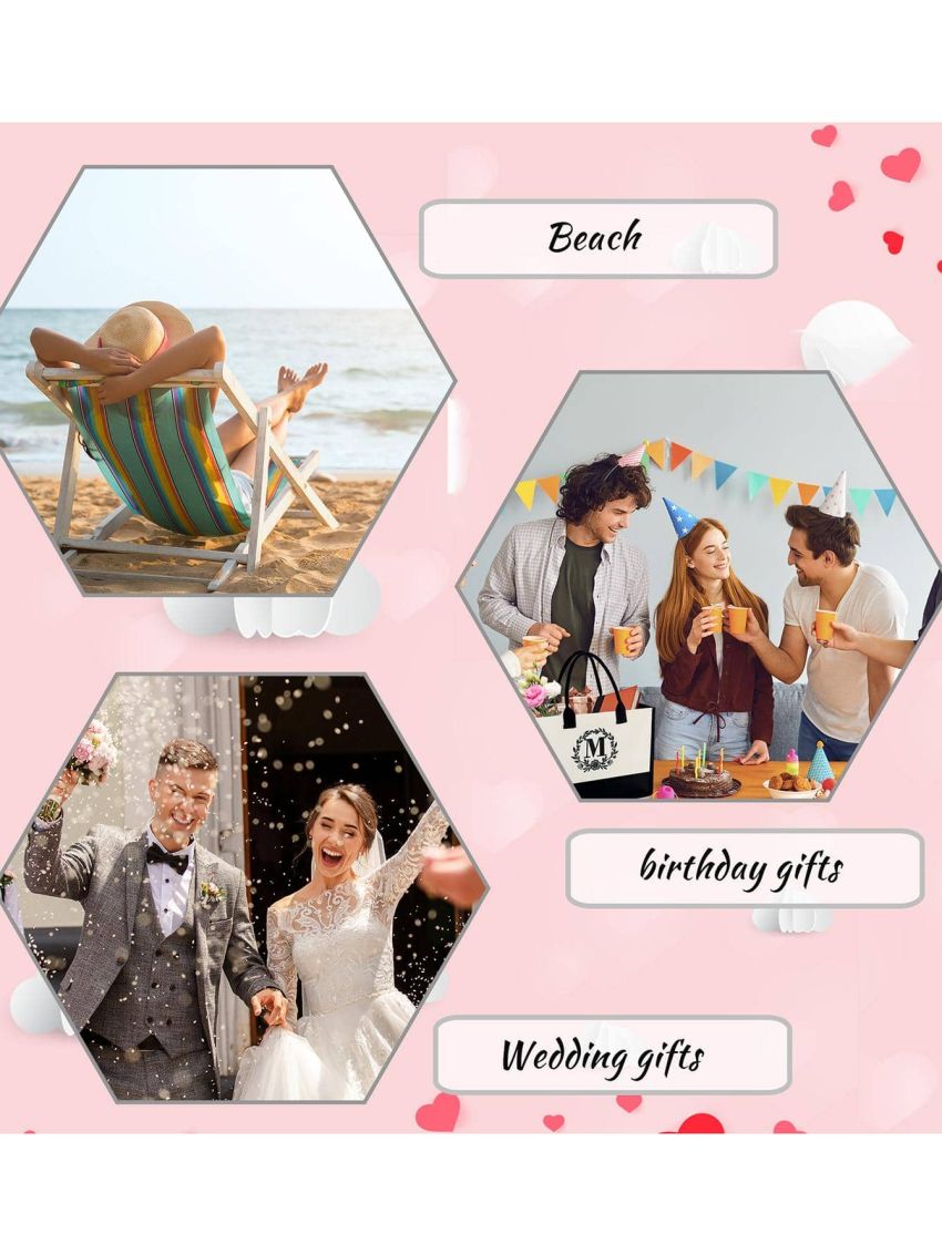 BeeGreen Teacher Gifts Personalized Gifts for Women Initial Tote Bag with Pocket Embroidery Monogram Beach Tote Bag 13OZ Canvas Large Tote Bag Aesthetic for Bridesmaids Mother Gift Bag X