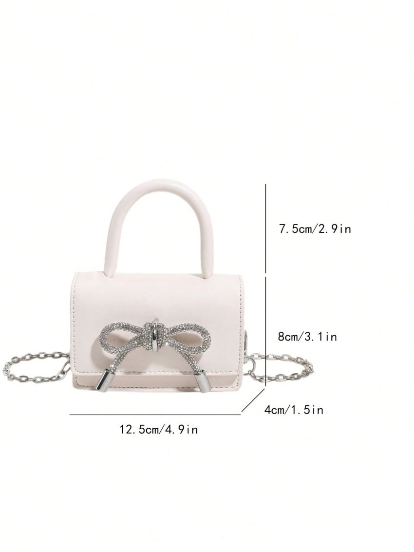 Mini Flap Square Bag Rhinestone & Bow Decor