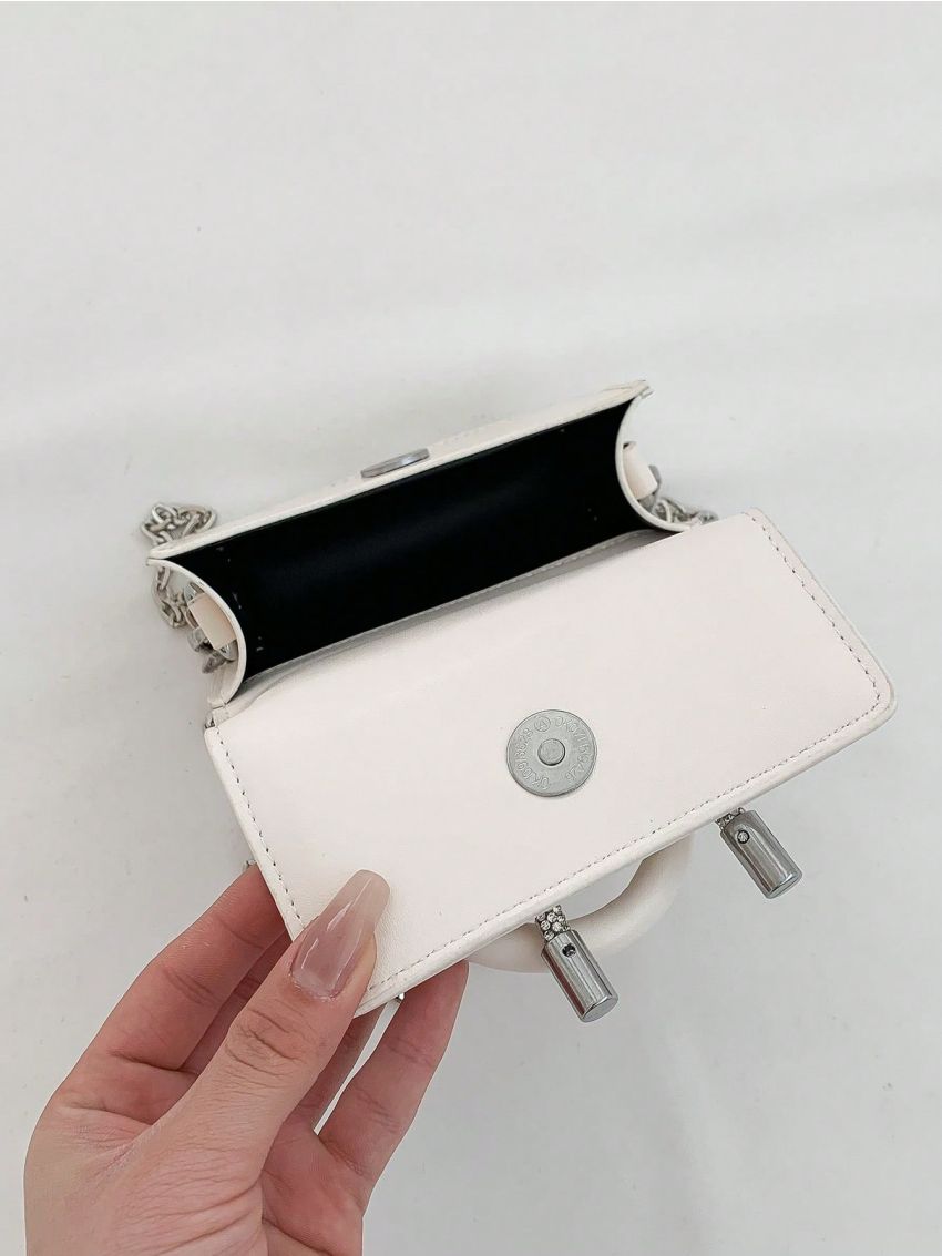 Mini Flap Square Bag Rhinestone & Bow Decor