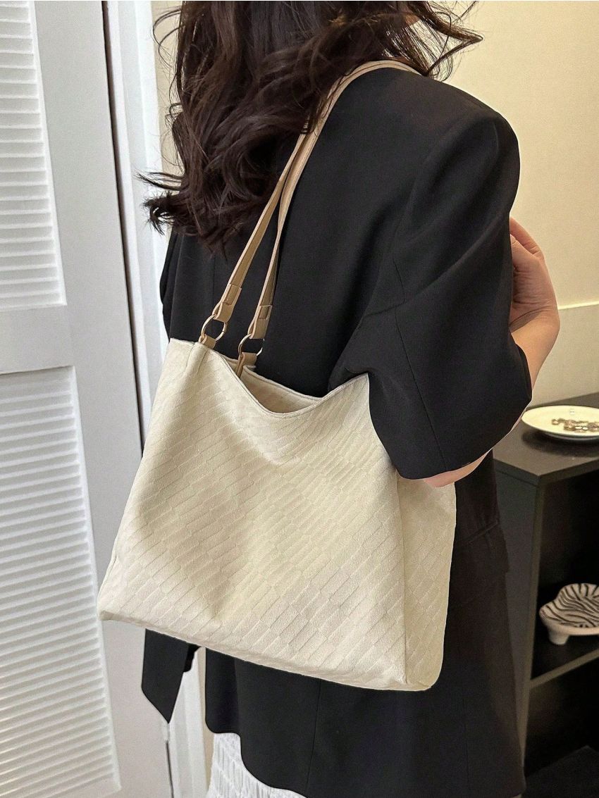 Minimalist Square Bag Double Handle Beige