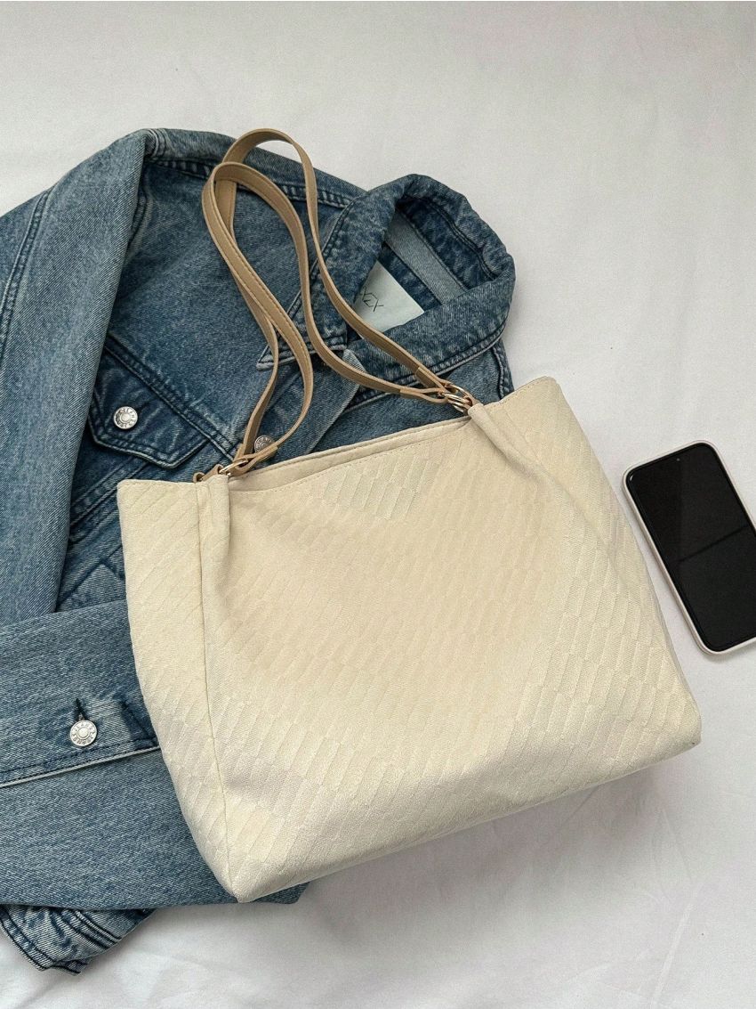 Minimalist Square Bag Double Handle Beige