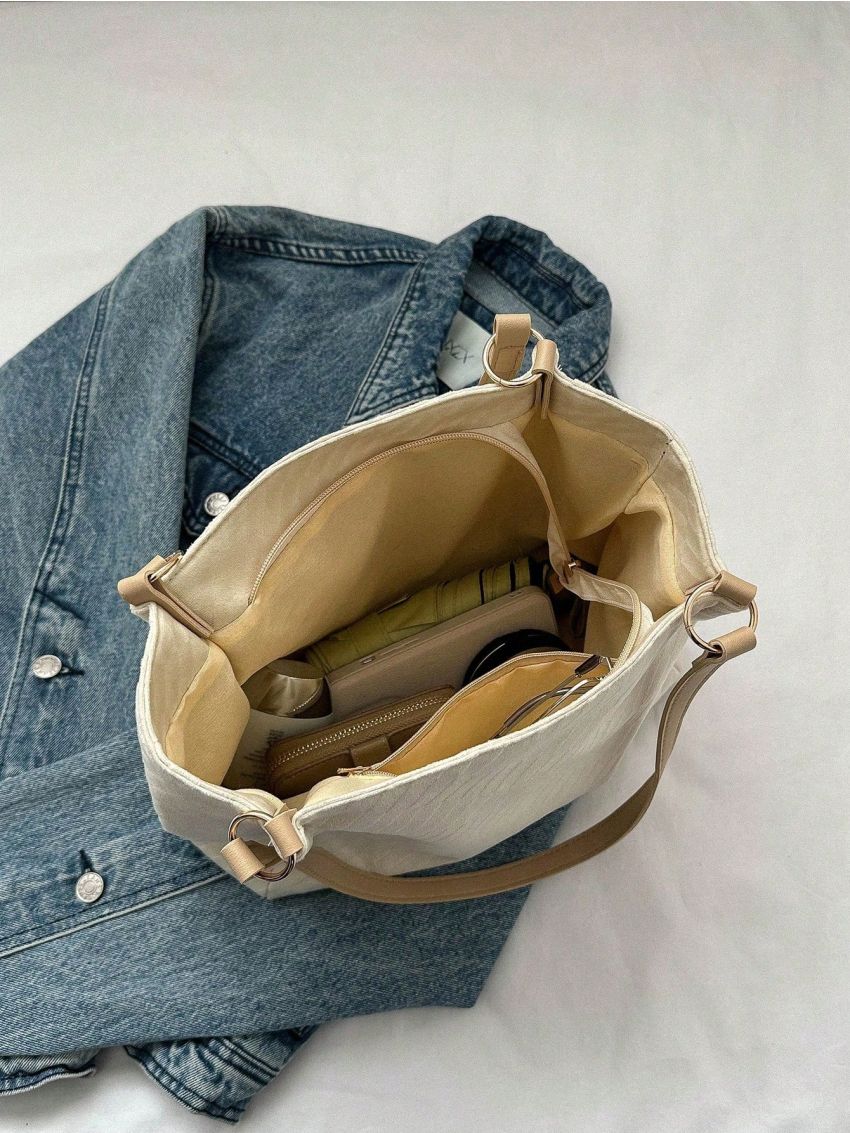 Minimalist Square Bag Double Handle Beige