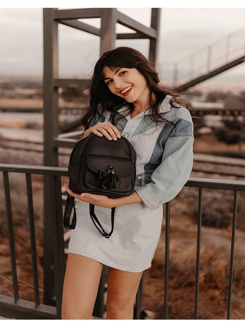 Mini Backpack for Women Cute Bowknot Small Backpack Purse Leather Bookbag,with Charm Tassel