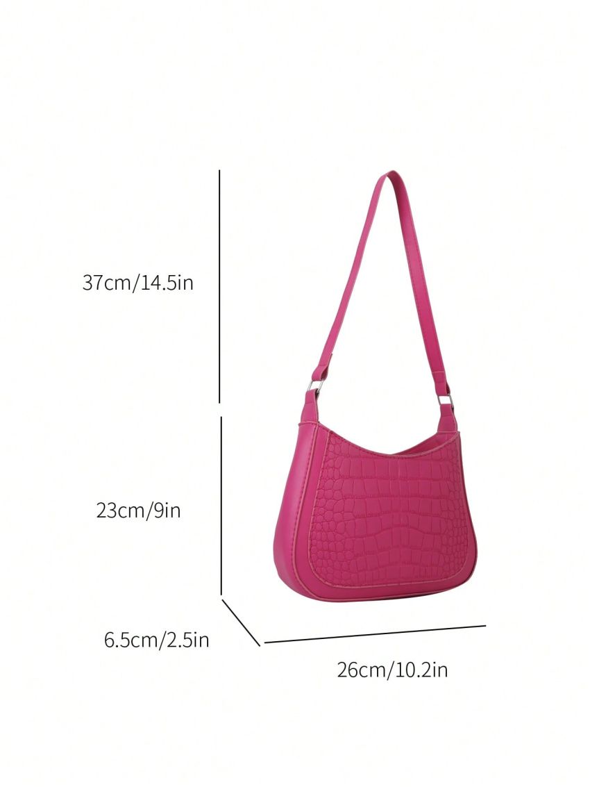 Crocodile Embossed Hobo Bag Medium Zipper Neon Pink Funky