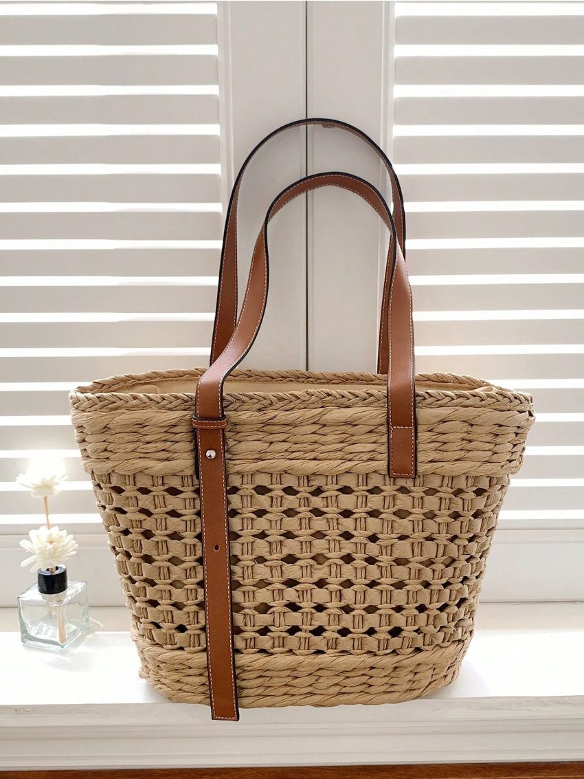Hollow Out Design Straw Bag Double Handle Vacation