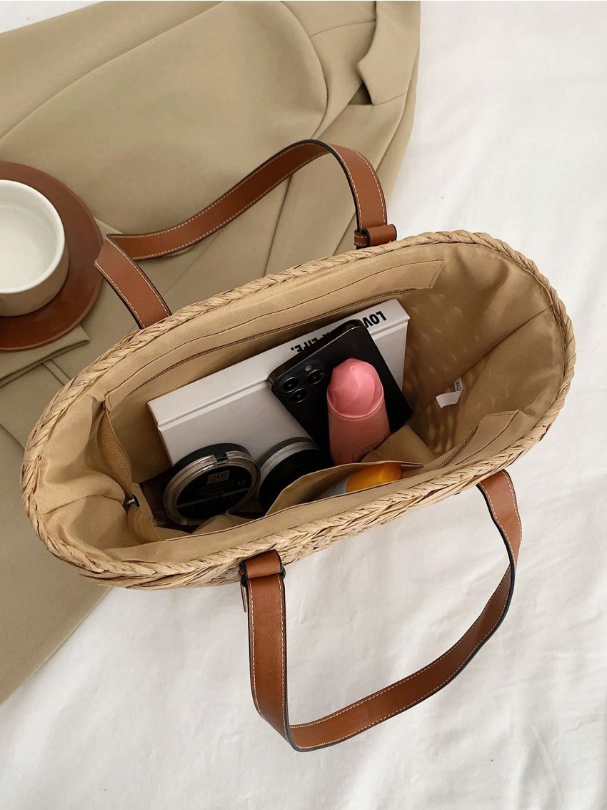 Hollow Out Design Straw Bag Double Handle Vacation