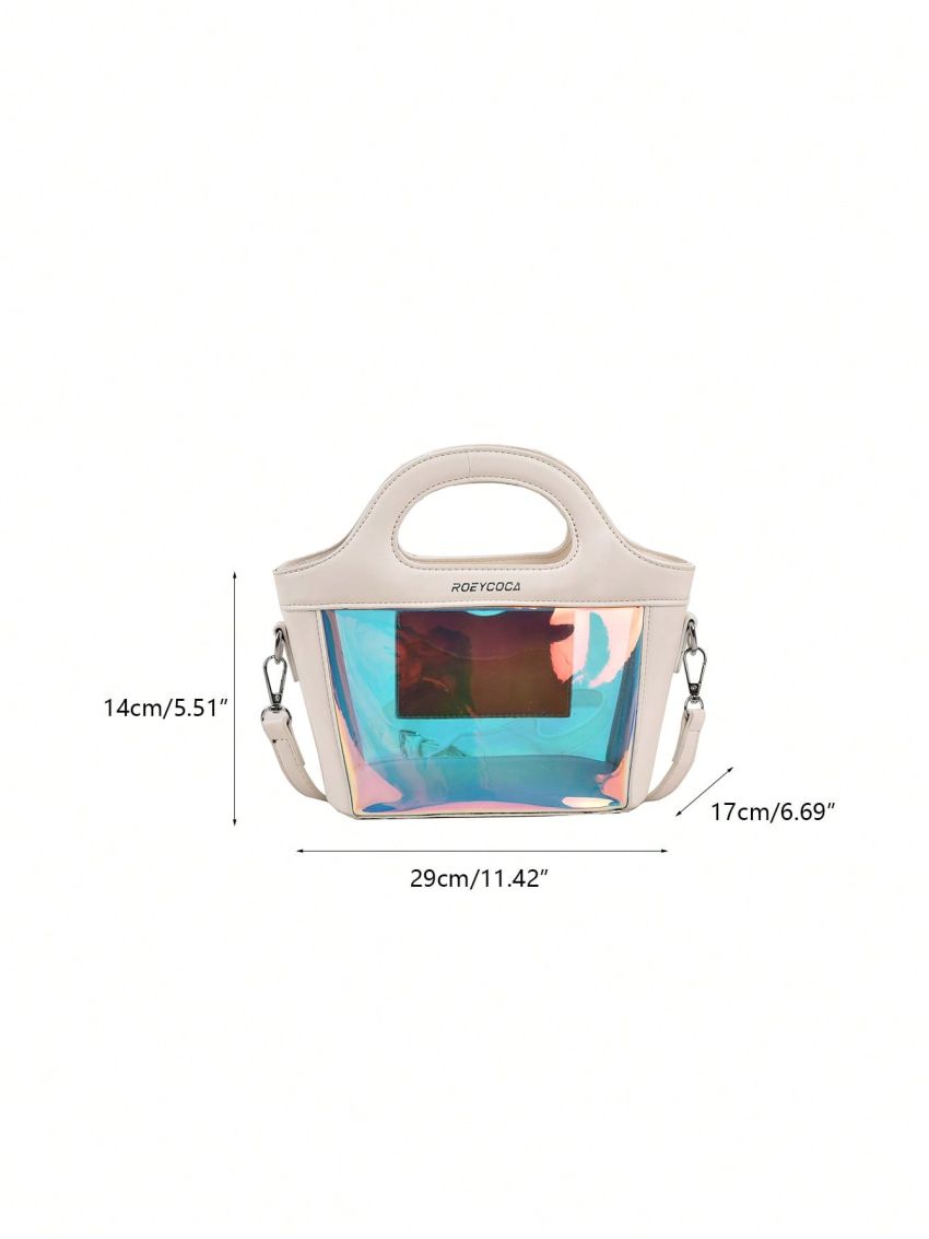 Letter Graphic Satchel Bag Medium Double Handle Holographic