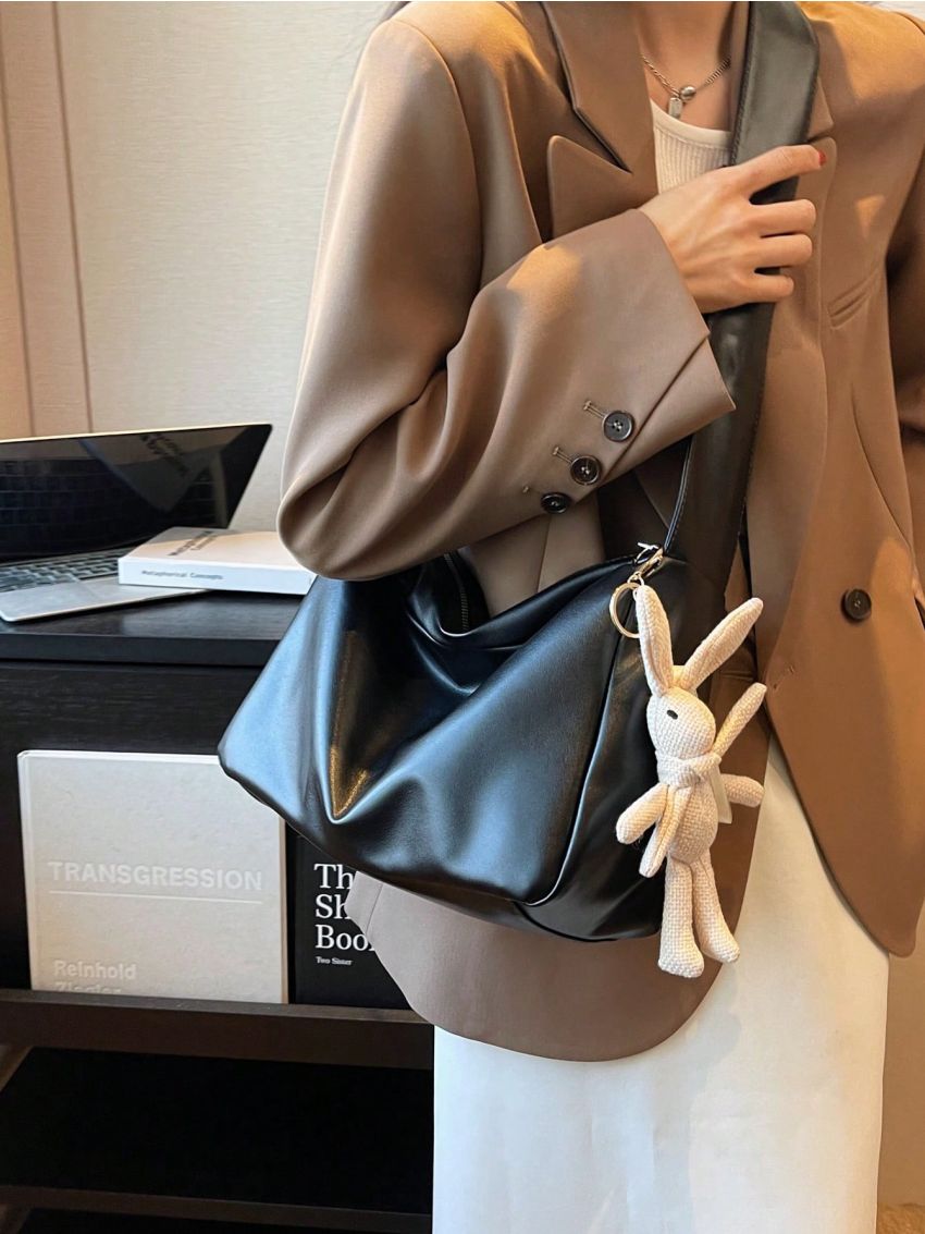 Minimalist Hobo Bag Medium Zipper With Bag Charm Pink