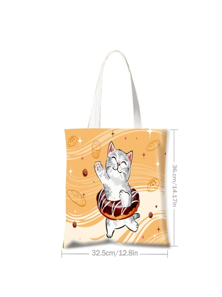 1pc Cartoon Cat Print Storage Bag, Modern Polyester Shopping Bag For Home