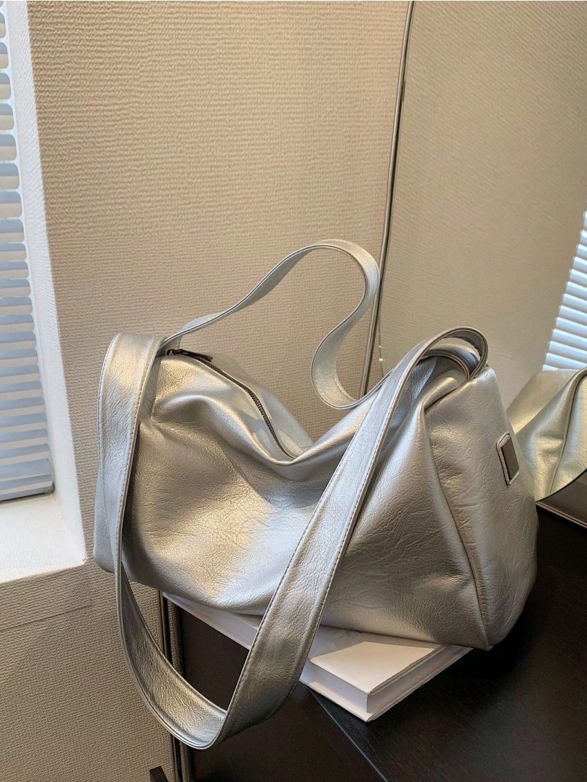 Minimalist Hobo Bag Large Capacity Black Zipper