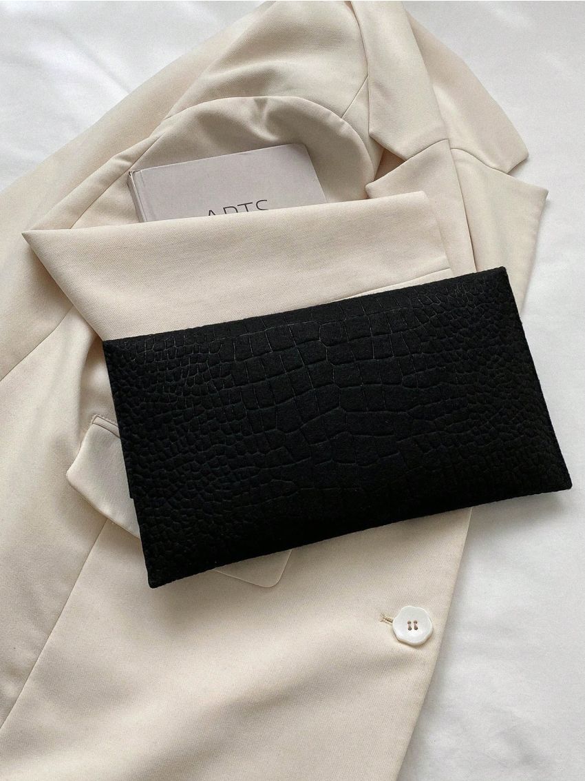 Crocodile Embossed Envelope Bag Heart Decor Flap