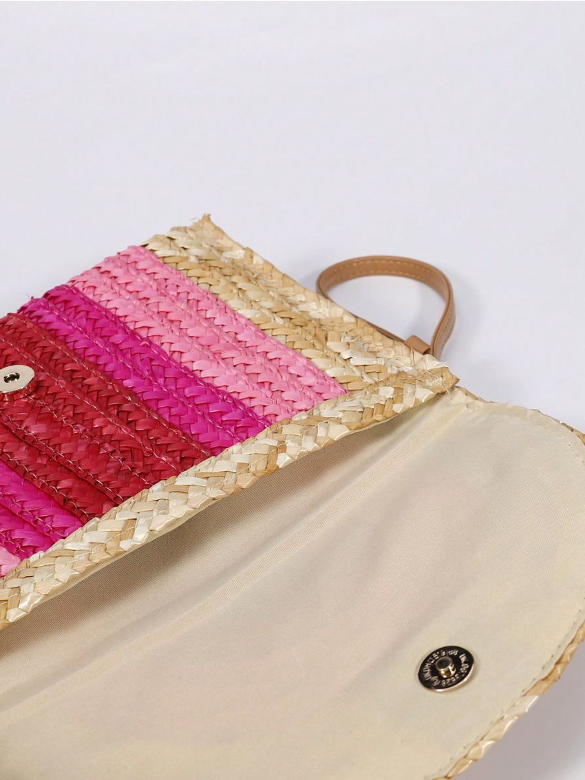 Medium Straw Bag Colorblock Vacation Style