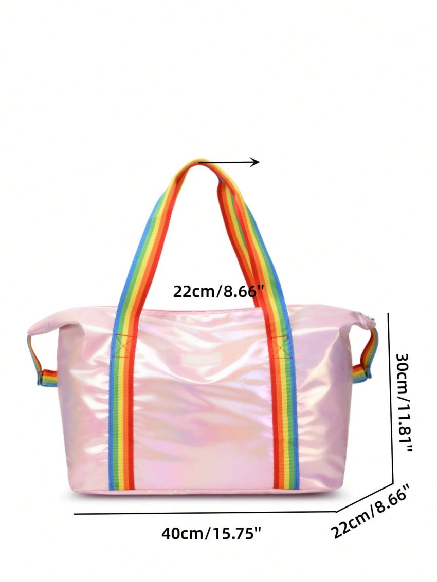 Large Capacity Travel Bag Holographic Pattern Rainbow Stripe Handle