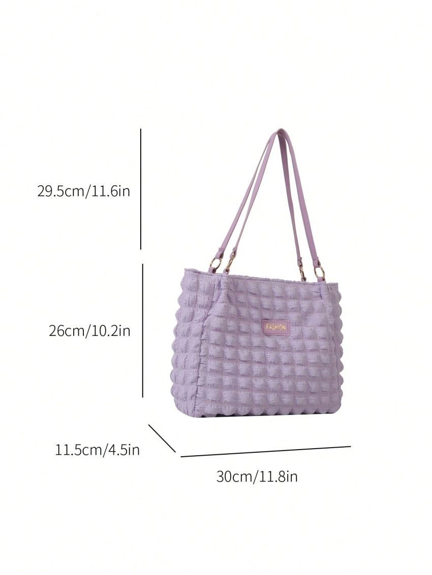 Letter Patch Decor Tote Bag Double Handle Ruched Design