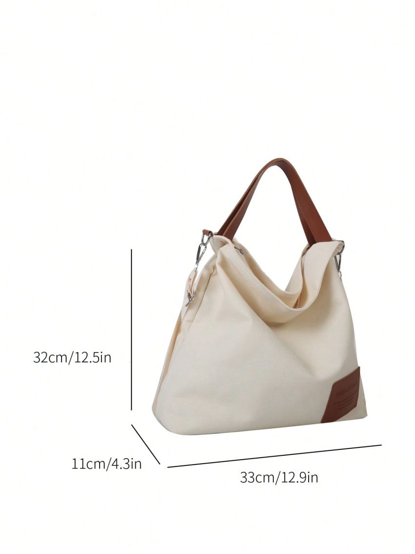 Letter Patch Tote Bag Double Handle Casual Style