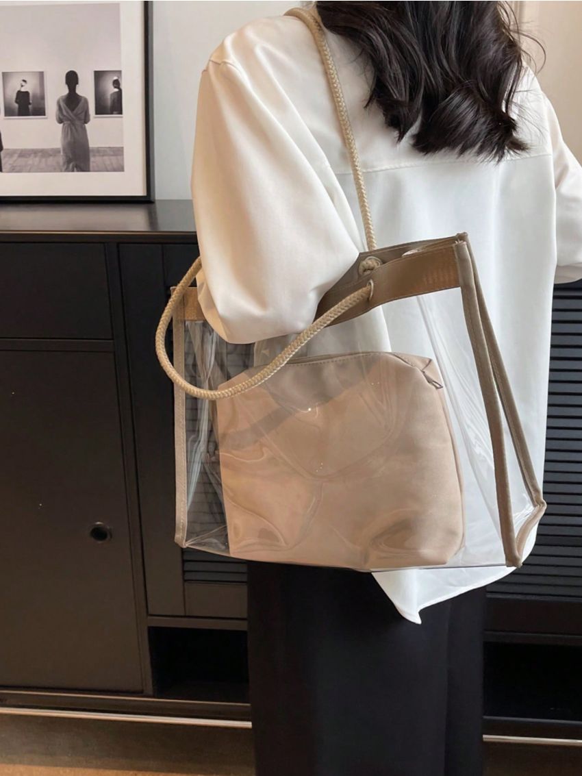 Medium Tote Bag Clear Design Double Handle With Inner Pouch