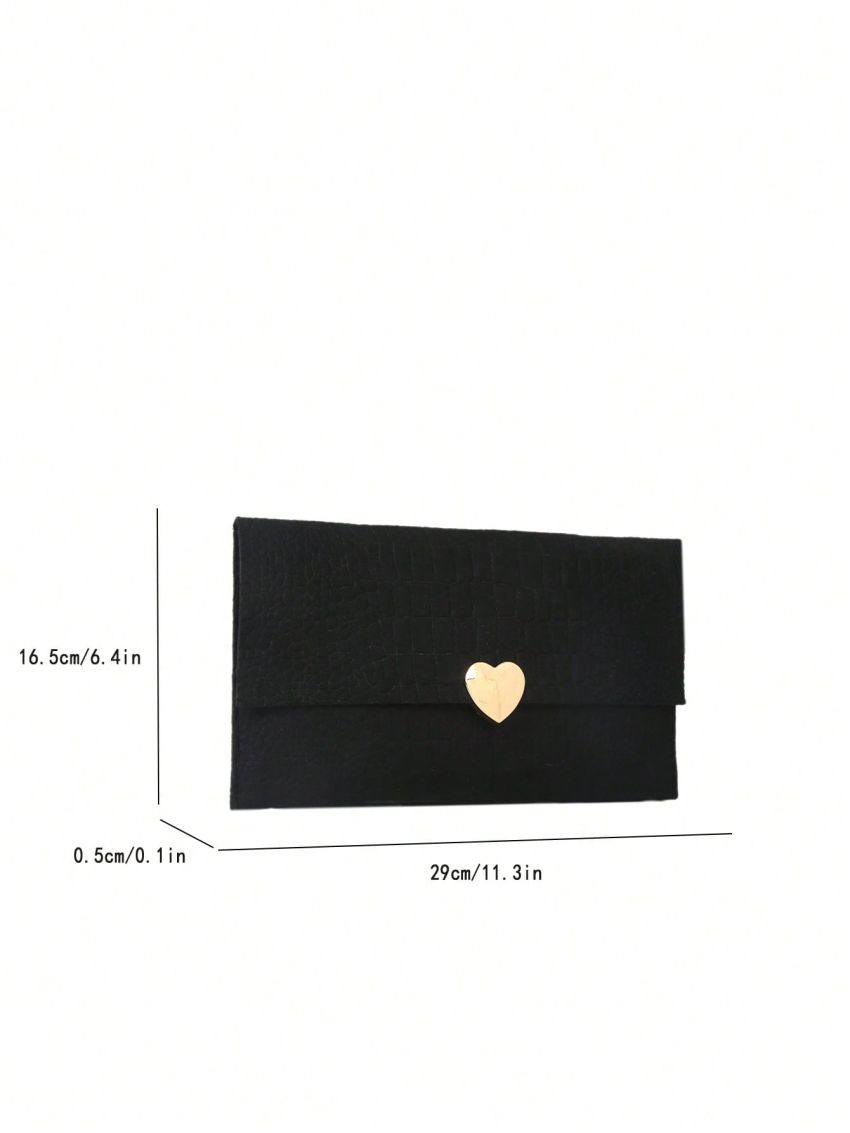 Medium Envelope Bag Crocodile Embossed Heart Decor Flap