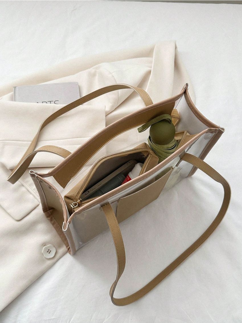 PVC Square Bag Holographic Contrast Binding, Clear Bag