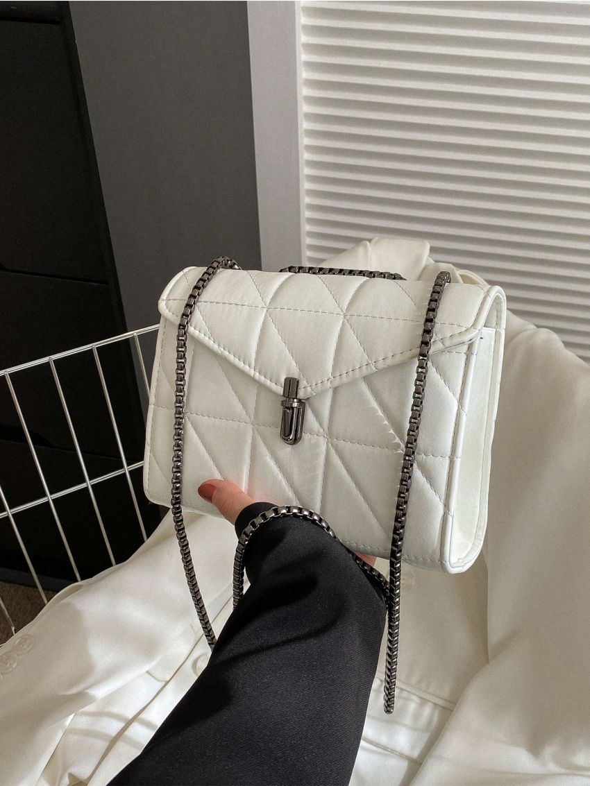 Small Square Bag Quilted Chain PU