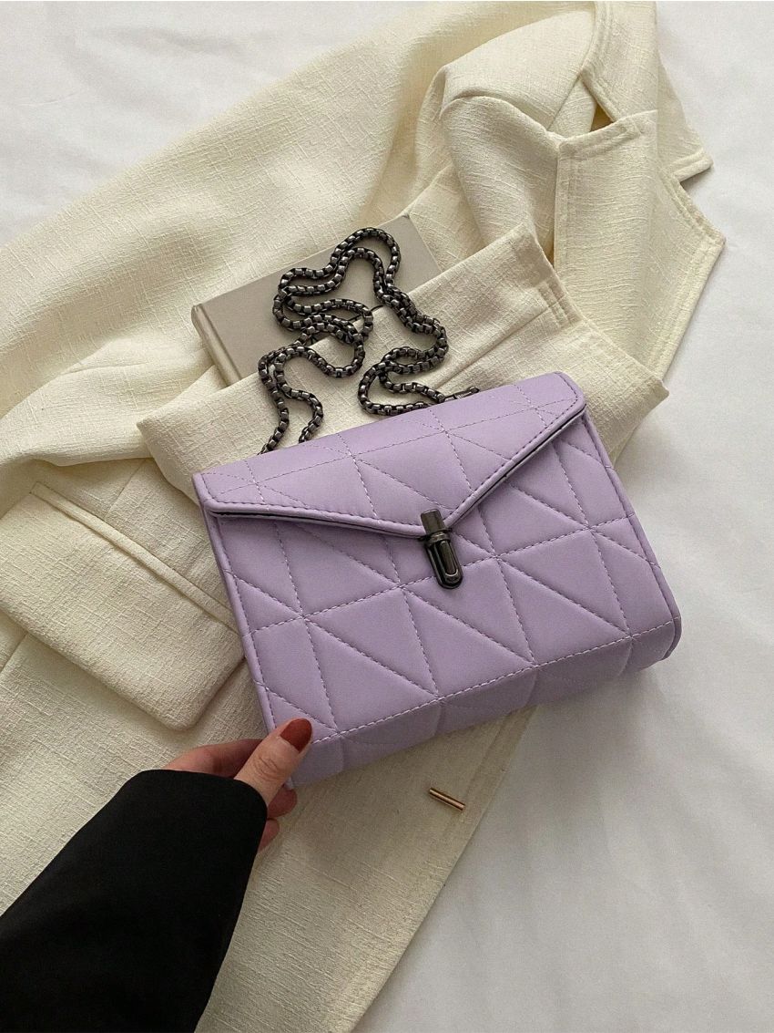 Small Square Bag Quilted Chain PU