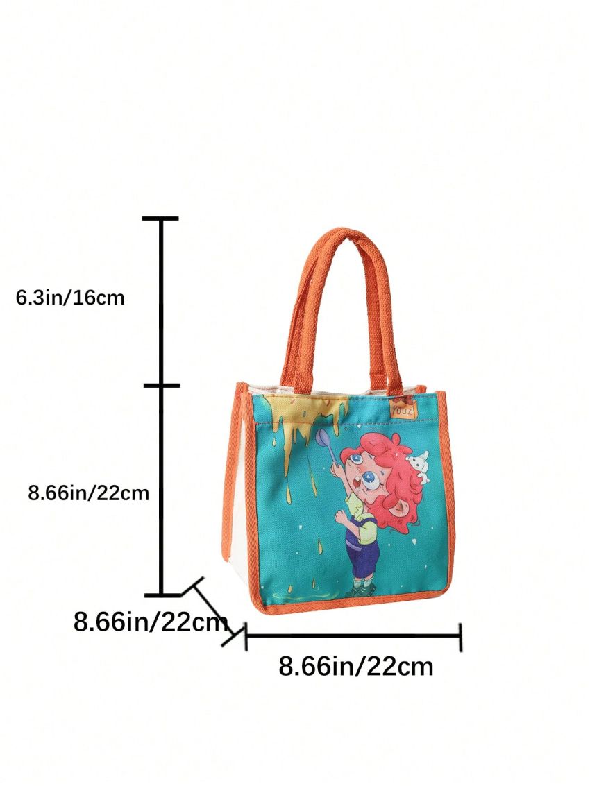 Small Bucket Bag Cartoon Figure Graphic Snap Button Canvas