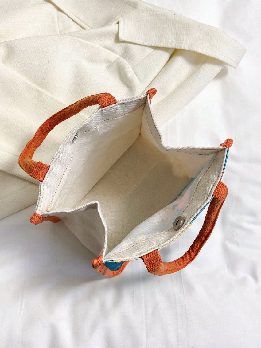 Small Bucket Bag Cartoon Figure Graphic Snap Button Canvas